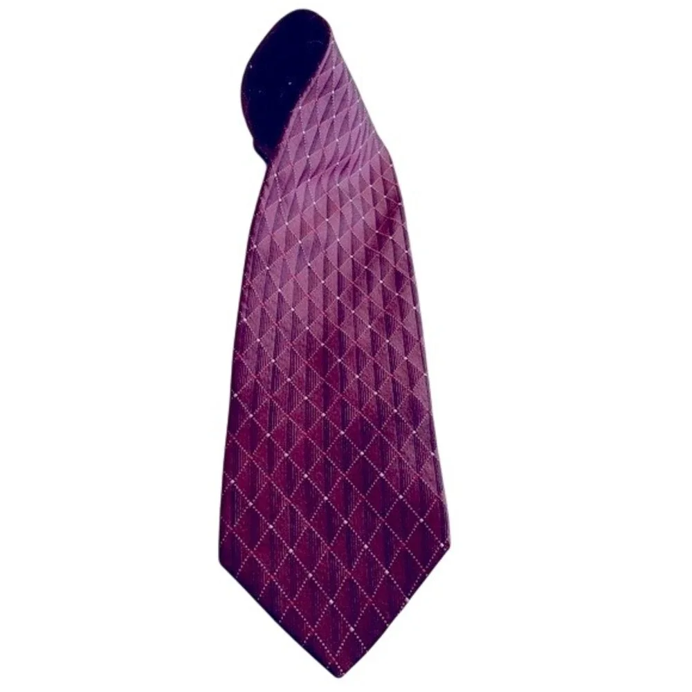 Murano‎ 100% Silk. Mens Necktie Maroon Wine , Red and Silver,  Mens Tie.